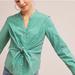 Anthropologie Tops | Anthropologie Tie Front Button Down | Color: Green/White | Size: 4