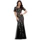 Ever-Pretty Women's Short Sleeve Scoop Neckline Emboried Sequin Mermaid Elegant Maxi Bridesmaid Dresses Black Gold 10UK