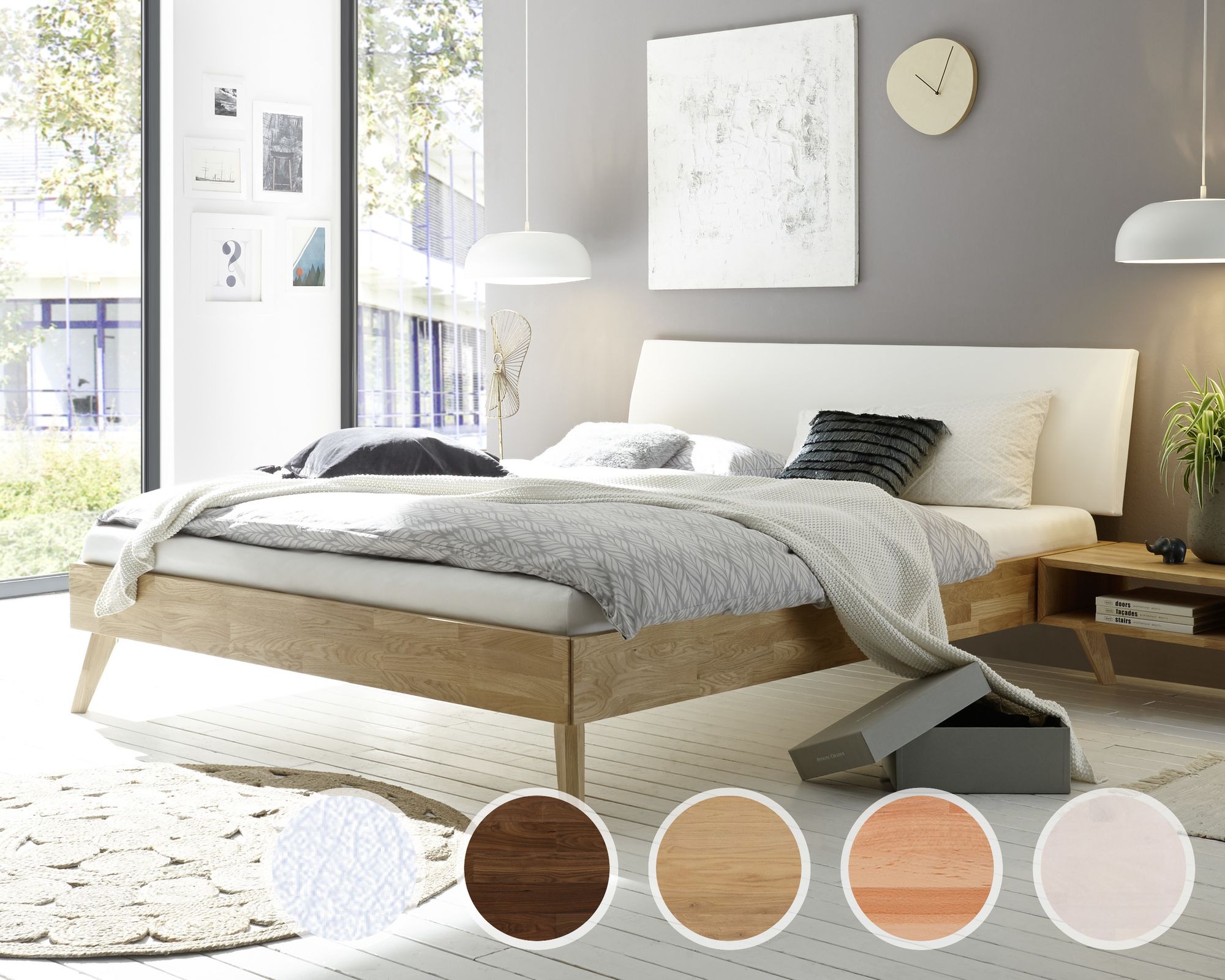 Hasena Pronto Massivholz-Bett Trento Lecco/Nelo 200x200 cm / Buche weiss deckend, lackiert / 301 white
