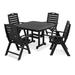 POLYWOOD® Nautical Highback Chair 5-Piece Outdoor Dining Set Plastic in Black | Wayfair PWS124-1-BL