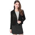 Allegra K Women's Short Jacket Soft Moto Zip Up Pockets Faux Suede Biker Jackets Black 20