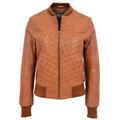 A1 FASHION GOODS Womens Real Leather Bomber Jacket Tan Diamond Quilted Fitted Varsity - Storm (16)