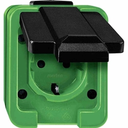 Merten AGRAR Steckdose, 1f, grün, matt, Aufputz, horizontal/vertikal, mit Klappdeckel, IP44, Komplettgehäuse Image