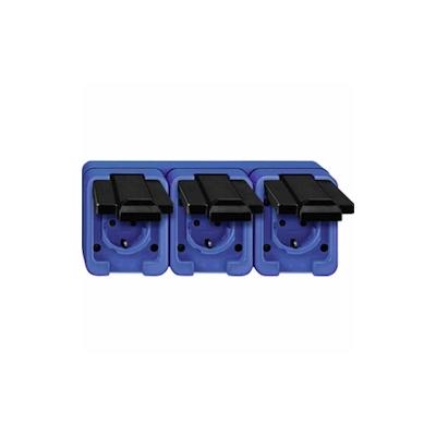 Merten SCHLAGFEST Steckdose, 3f, blau, matt, Aufputz, horizontal/vertikal, mit Klappdeckel, IP44, Komplettgehäuse