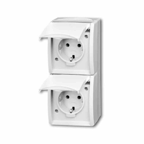 Busch-Jaeger ocean Steckdose, 2f, alpinweiß, matt, Aufputz, vertikal, mit Klappdeckel, IP44, Komplettgehäuse Image