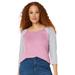 Plus Size Women's Colorblock 3/4 Sleeve Tee by ellos in Mauve Orchid Heather Grey (Size 2X)