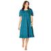 Plus Size Women's Short Floral Print Cotton Gown by Dreams & Co. in Deep Teal Ditsy (Size 3X) Pajamas