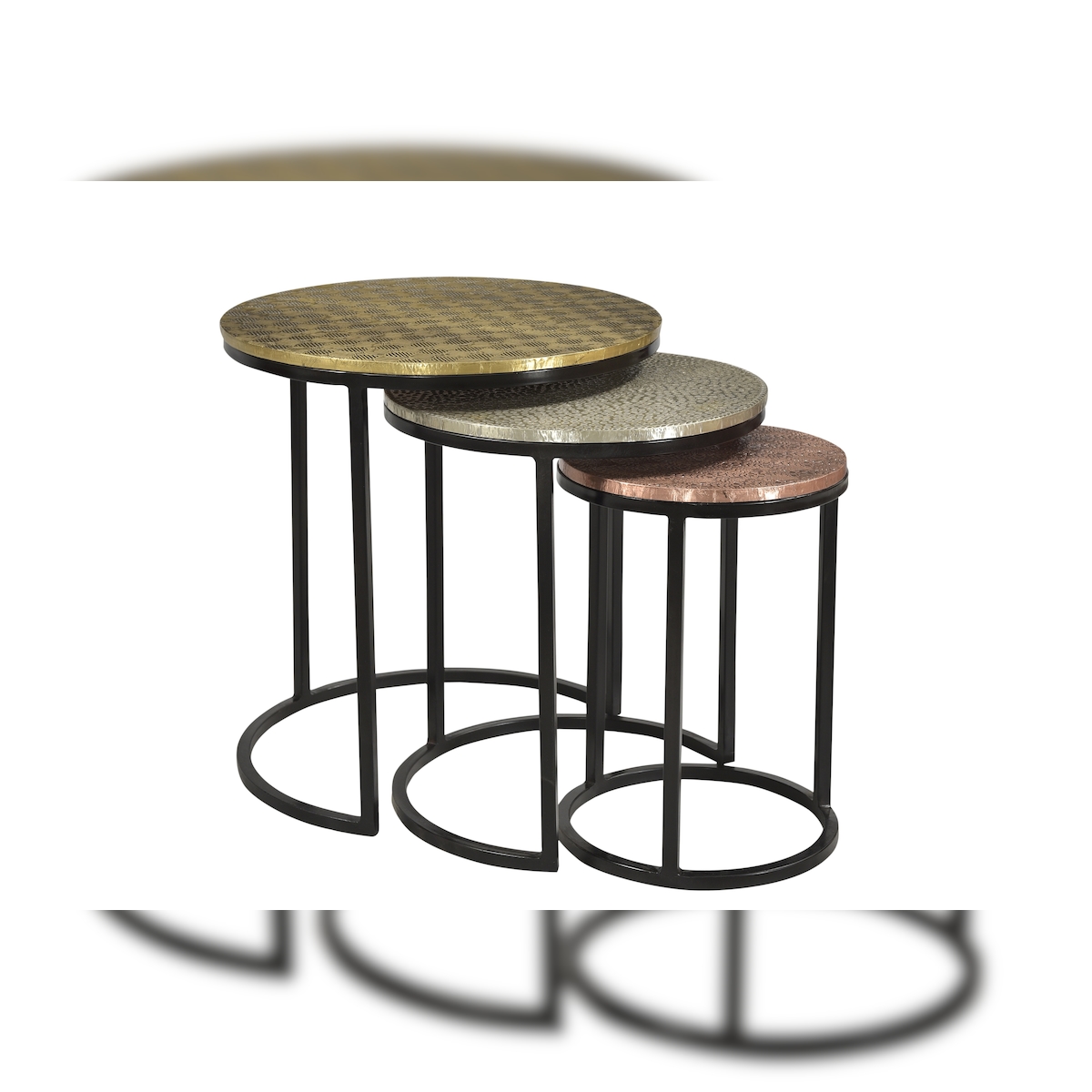 SIT Möbel Beistelltisch 3er Set | B 45 x T 45 x H 49 cm | Platten Messing, Weißmetall, Kupfer / Gestell antikschwarz | 01053-10 | Serie THIS & THAT Image