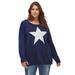 Plus Size Women's Star Applique Sweater by ellos in Navy Ivory (Size S)