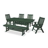POLYWOOD® Vineyard 6-Piece Folding Chair Farmhouse Outdoor Dining Set w/ Trestle Legs & Bench Plastic in Green | 37 H x 71 W x 13 D in | Wayfair