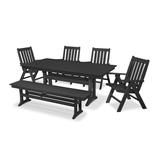 POLYWOOD® Vineyard 6-Piece Folding Chair Farmhouse Outdoor Dining Set w/ Trestle Legs & Bench Plastic in Black | 37 H x 71 W x 13 D in | Wayfair