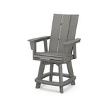 POLYWOOD® Modern Curveback Adirondack Swivel Counter Outdoor Chair Plastic in Gray | 47.13 H x 28.25 W x 28.38 D in | Wayfair ADDSV621GY