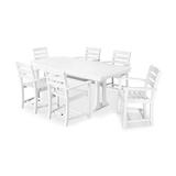 POLYWOOD® La Casa Café 7-Piece Arm Chair Outdoor Dining Set w/ Trestle Legs Plastic in White | Wayfair PWS297-1-WH