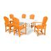 POLYWOOD® Palm Coast 7-Piece Outdoor Dining Set w/ Trestle Legs Plastic in Orange/White | Wayfair PWS299-1-10118