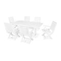 POLYWOOD® Signature Folding Chair 7-Piece Farmhouse Outdoor Dining Set w/ Trestle Legs Plastic in White | 50 H x 148 W x 113 D in | Wayfair