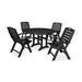 POLYWOOD® 5-Piece Nautical Highback Chair Round Outdoor Dining Set w/ Trestle Legs Plastic in Black | Wayfair PWS300-1-BL