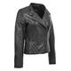 Trendy Black Leather Biker Jacket for Women Quilted Fitted Band Collar - Penny (20)