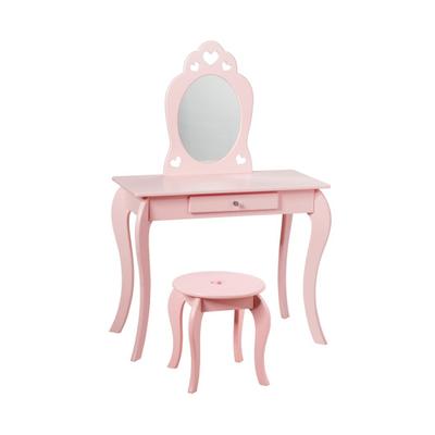 Costway Kids Princess Makeup Dressing Play Table Set with Mirror -Pink