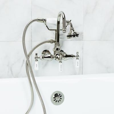Randolph Morris Bathroom Wall Mount Gooseneck Clawfoot Tub Faucet with Handshower RM405-PN