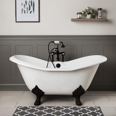 Randolph Morris Grace 61 Inch Cast Iron Double Slipper Tub - Rim Faucet Drillings - Lion Paw Feet RM61DS7LPORB