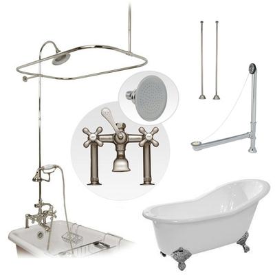 Randolph Morris Adela 62 Inch Cast Iron Slipper Clawfoot Tub & Shower Package - White / Chrome Feet & Fixtures SAVINGSPACKAGE41-SH