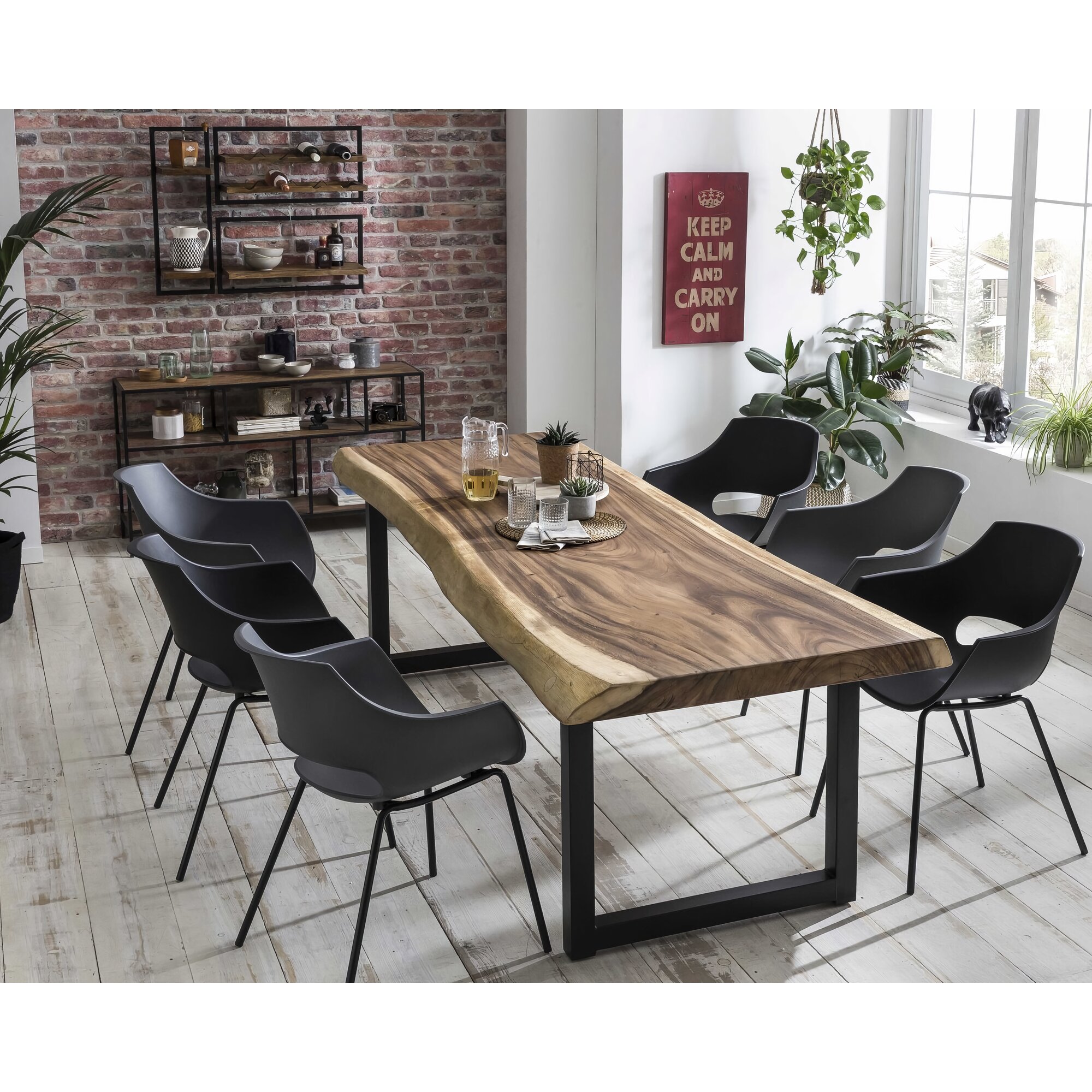 SIT Baumkante massiver Suarholz Esstisch 250x90 cm / Stahl schwarz