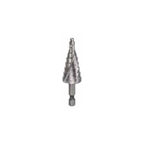 „Stufenbohrer HSS, Sechskantschaft, 4 – 20 mm, 1/4″“, 70,5 mm, 9 Stufen“