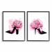 House of Hampton® 'Flower Heel Pink Black Glam Fashion' by Grace Popp - 2 Piece Graphic Art Print Set Wood in Brown | 20 H x 16 W x 1.5 D in | Wayfair