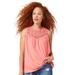 Plus Size Women's Crochet Lace Tank by ellos in Sweet Coral (Size 14/16)