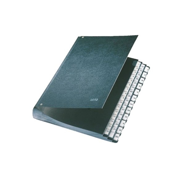 LEITZ Pultordner schwarz, A4, Tabe: 1-31 / I-XII, 6 Sichtlöcher, Hartpappe, auswechselbare Einsteckschilder Image