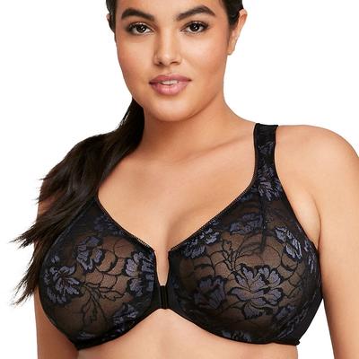 Glamorise Lacey T-Back Front Close Wonderwire Bra (Size 38-C) Black, Elastine,Polyester