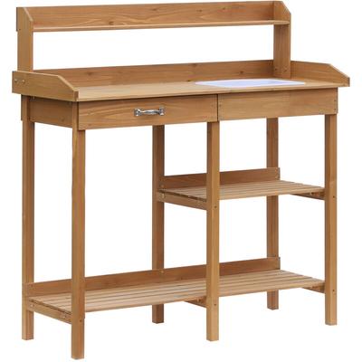 Pflanztisch mit Wanne Tannenholz H112cm Natur - Naturholz - Outsunny