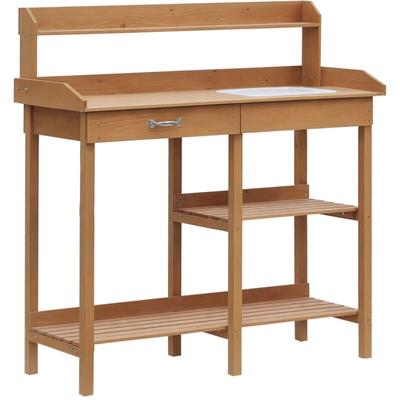 Pflanztisch Gärtnertisch Blumentisch mit Wanne Garten Tannenholz Natur 117 x 45 x 121 cm - Outsunny Image