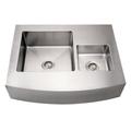 Whitehaus Collection Noah Collection Double Bowl Apron Front Farmhouse Sink with Arched Front - No Faucet Drillings - Brushed Stainless Steel WHNCMDAP3629