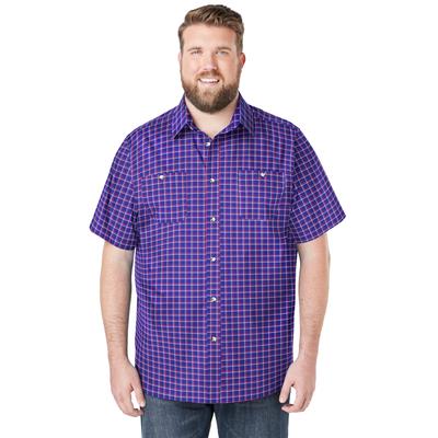 Men’s Big & Tall Check Short-Sleeve Sport Shirt by KingSize in Navy Check (Size 5XL)
