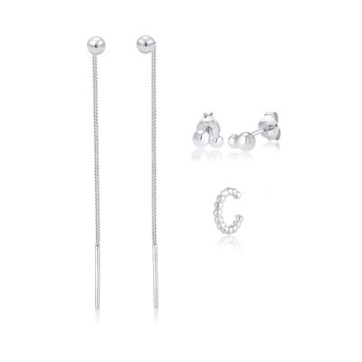 Elli - 3er Set Durchziehen Earcuff Kugel Geo 925 Silber Ohrringe 1 ct Damen (59.99 € / 1 ct)
