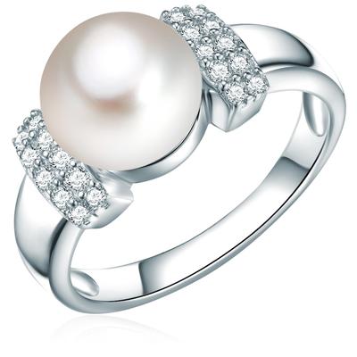 Valero Pearls - Ohrstecker Sterling Silber Zirkonia Süßwasser-Zuchtperle in Silber Ringe 1 ct Damen