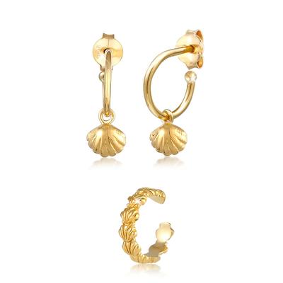 Elli - 2er Set Creolen Earcuff Muschel Meer 925 Silber Ohrringe 1 ct Damen