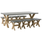 Gartenset Tisch 200x100 cm und 6 Hocker Beton Akazienholz-Gestell rustiklaler Look Gartenausstattung Gartenmöbel Garten und Terrasse
