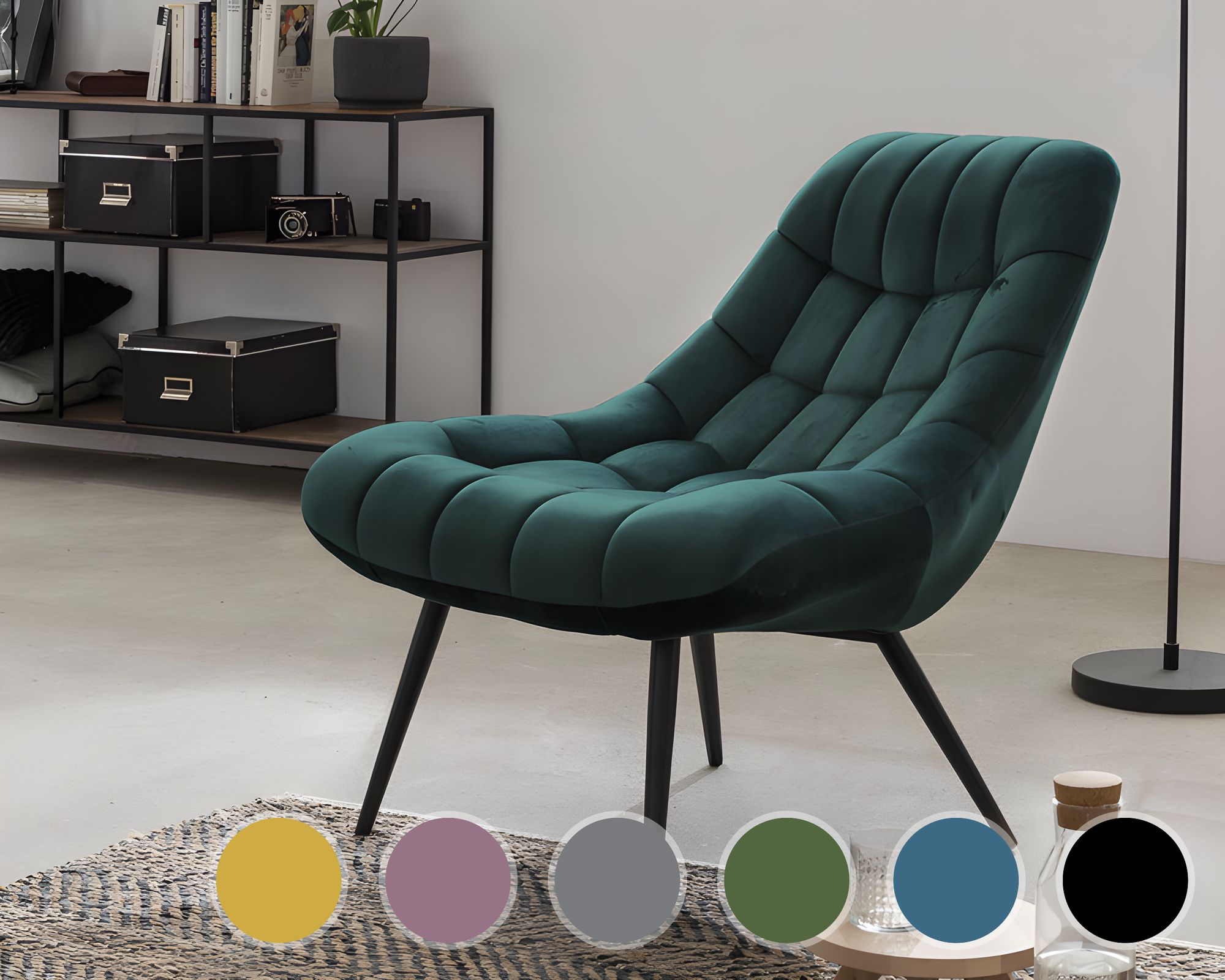 SalesFever »Chicago« Sessel XXL in Samt Metallbeine Holzoptik / schwarz