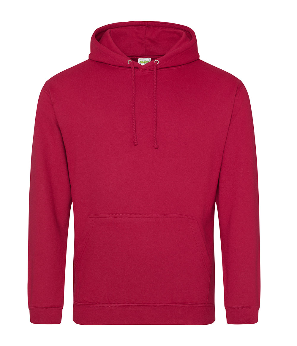 Just Hoods By AWDis JHA001 Men's Midweight College Hooded Sweatshirt in Red Hot Chilli size 2XL | Cotton/Polyester Blend