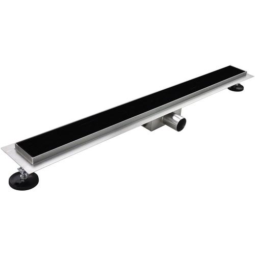 Duschrinne Bodenablauf Glas Schwarz aus Edelstahl sehr flach R3 120cm