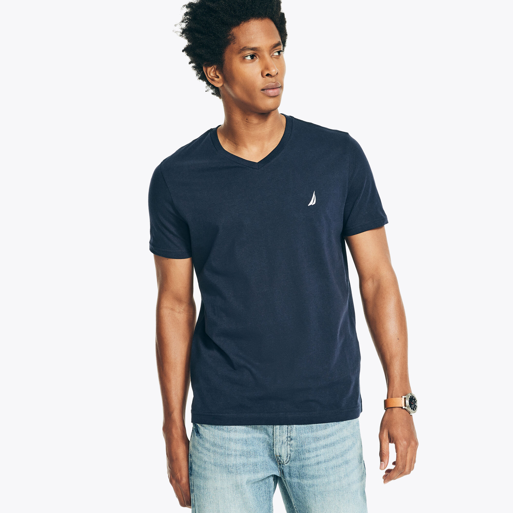Nautica Men's V-Neck Deck T-Shirt 401 (Navy), L