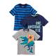 Simple Joys by Carter's Baby Jungen 3-Pack Short-Sleeve Tee T-Shirt, Blau Streifen/Grau Dinosaurier/Marineblau Textaufdruck, 4 Jahre (3er Pack)