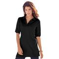 Plus Size Women's Oversized Polo Tunic by Roaman's in Black (Size 22/24) Short Sleeve Big Shirt