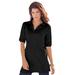 Plus Size Women's Oversized Polo Tunic by Roaman's in Black (Size 22/24) Short Sleeve Big Shirt