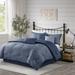 Madison Park Queen 7 Piece Printed Seersucker Comforter Set in Navy - Olliix MP10-7129