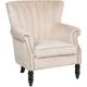 Fauteuil Capitonné en Velours Beige avec Rembourrage Moelleux et Clous Décoratifs Design Glamour