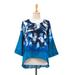 Lanna Melange in Blue,'100% Cotton Women's Batik Blouse in Blue'