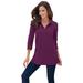 Plus Size Women's Long-Sleeve Polo Ultimate Tee by Roaman's in Dark Berry (Size S) Shirt